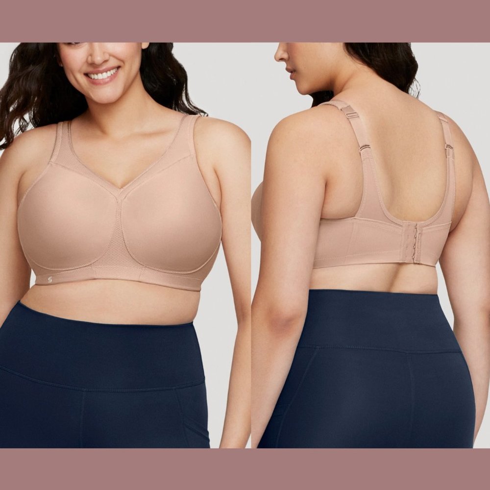 NEW $57 Glamorise [ 44H‎ US ] MagicLift Seamless Sports Bra in Cafe Nude